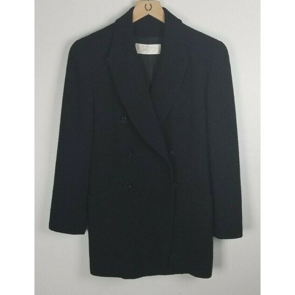 Henri Bendel Sz. US 6 Black Textured Wool Double Breasted Jacket Dressy Buttons - Picture 1 of 12